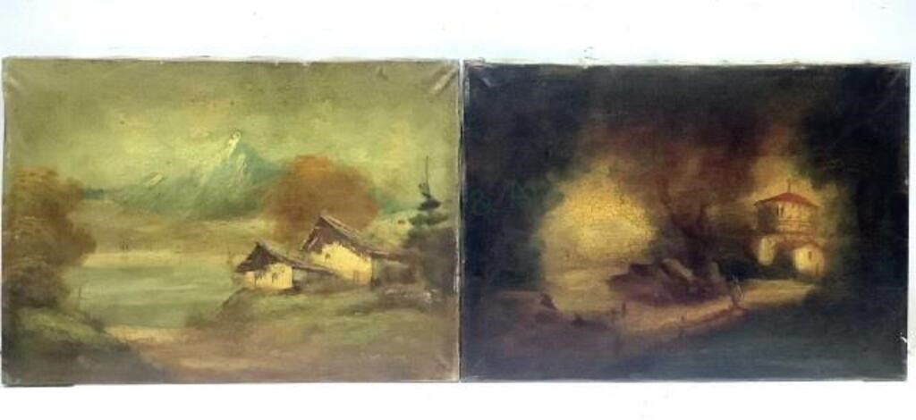 (2) Vintage European Landscapes Oil On Canvas