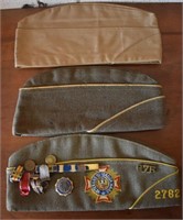 Military Hats w/ Medals & Pins
