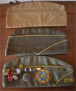 Military Hats w/ Medals & Pins