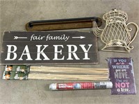 Bakery Sign, Towel Holder, Metal Teapot Decor,