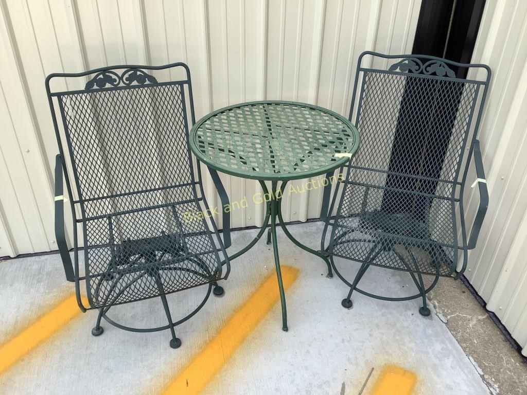 2 Metal Patio Chairs & Side Table