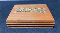 Vintage Wood & Brass Poker Box With Cards