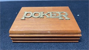 Vintage Wood & Brass Poker Box With Cards