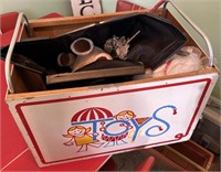 antique toy box with stuffed animals