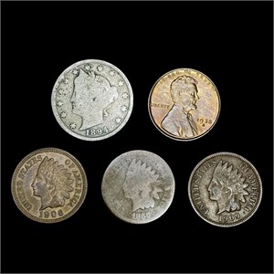 [5] Varied US Coinage (1866, 1894, 1906, 1909,