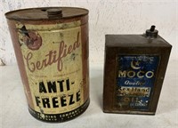 Moco Oil and Certified Ant-Freeze tins