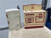 Vintage Child's Metal  Stove & Refrigerator