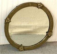 Round Beveled Wall Mirror with Brass Frame