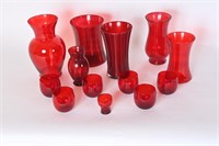 Vintage Ruby Red Glass Vases, Votive Holders