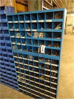 Metal storage bins with contents, brass fittings,