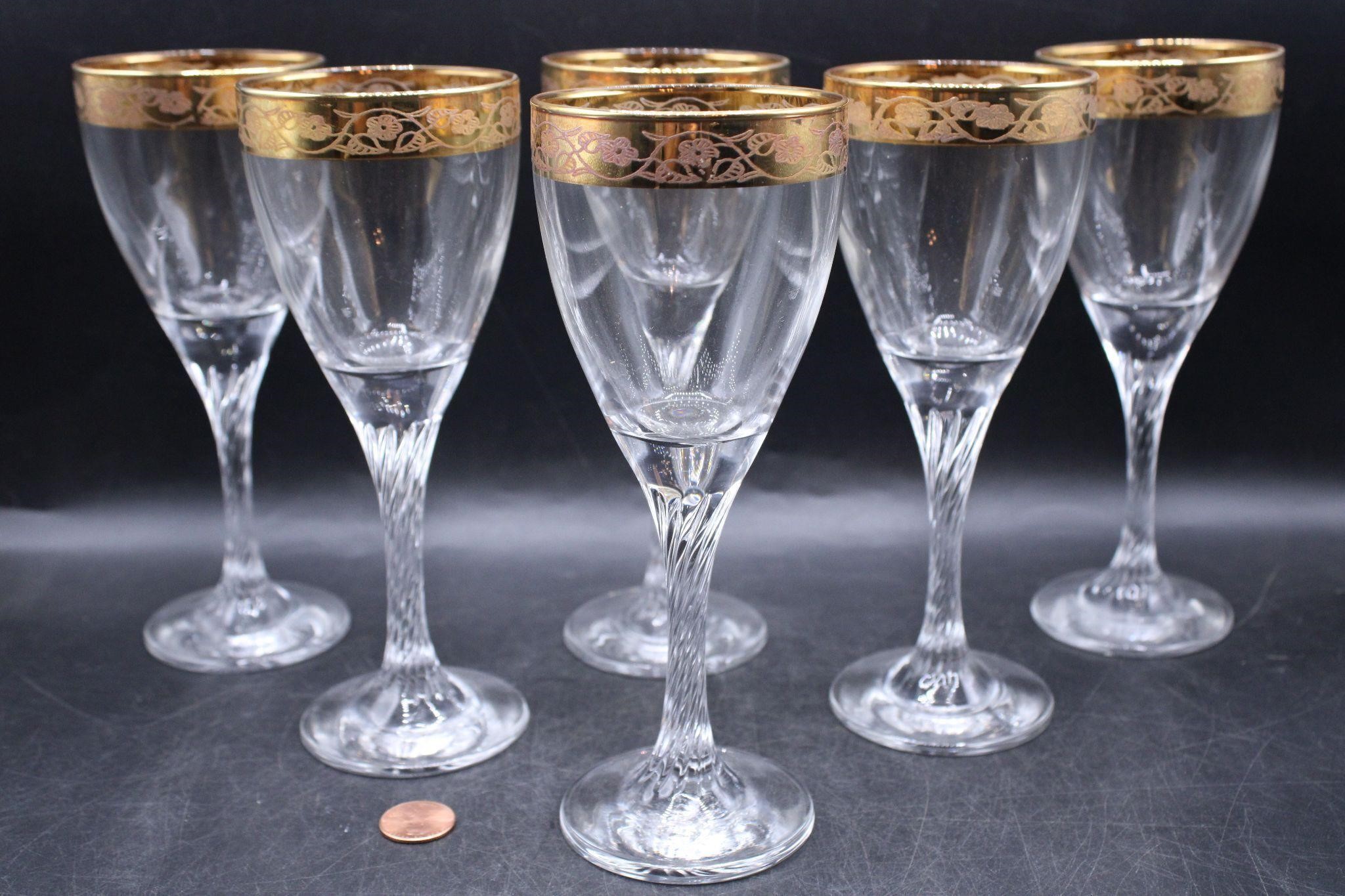 Set of 6 Vtg. Gold-Encrusted Italian Wine Stems