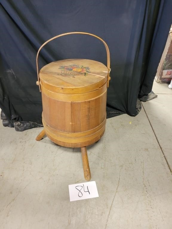 Wooden Sewing Barrel - Some Notions 13"Dx18" Tall