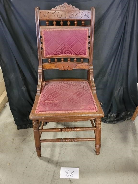 Wooden Carved Upholstered Chair - SEE PICS