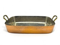 Vintage hammered copper roasting pan with brass