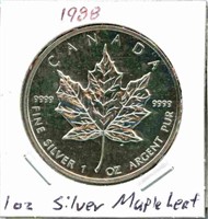 1988 1 oz Silver Canadian Maple Leaf