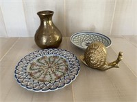 Decorative Brass Vase; Plates; and more