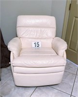 [MB] Off-White Leather Swivel Recliner