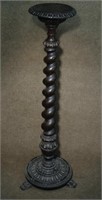 CARVED WOODEN CANDLE STAND W/ BARLEY CORN TWIST