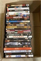 Box of DVDs includes titles such as a Thin, Red