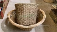 Two large baskets - one is made of jute rope with