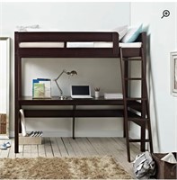 Everiz Twin Solid Wood Loft Bed with Built-in-Desk