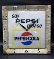 Vintage Pepsi-Cola Electric Wall Clock 16” x