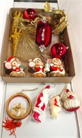Vintage Plastic Santa & Misc Christmas Ornaments