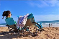 NICE C BEACH LAWN PARK CHAIR BLUE LOW WITH CUP HOL