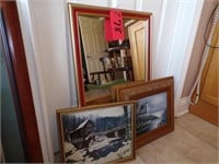 5 PICTURES (1 OIL PAINTING) & MIRROR
