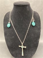 Turquoise Cross and Earrings