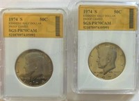 (2) 1974S Kennedy Half Dollars SGS PR70CAM