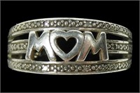 Sterling silver triple shank "Mom" ring, size 7,