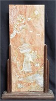 Asian mother-of-pearl-inlaid marble panel in