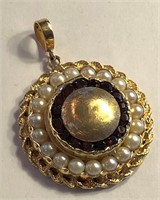 14k Gold, Garnet & Pearl Pendant