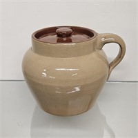 Vintage One Handled Brown Lided Stoneware Crock