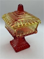 Flashed Amberina Candy Compote 6”