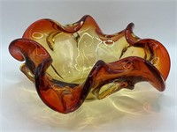 Murano Art Style Amber Flared Edge Bowl 9”