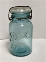 Vintage Blue Glass Ball Ideal Canning Jar With