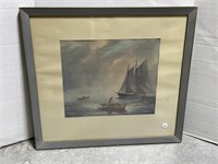 Framed Fishermen Print Signed Degarthe