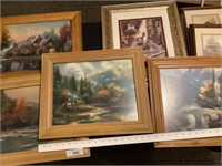 4 Thomas Kinkade prints 17” x 14” & other framed