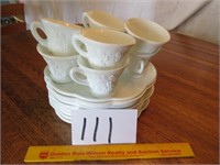 8 Pc. Set of Milk Glass - Snack Plates & Cups