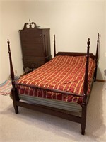 Full Size 4-Poster Bed & High Boy Dresser