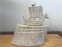 NORMAN YOUNG - WHALEBONE CARVING OF VIKING SHIP
