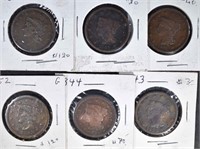 LARGE CENT CIRC LOT: 1842, 1841, 1838,