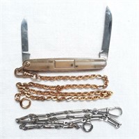 VOOS Gold Fill Pen Knife & 2 Chains