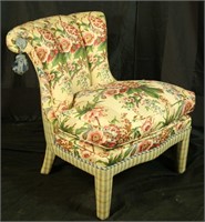 PAINTED FLORAL UPHOLSTERED ENGLISH SLIPPER CHAIR