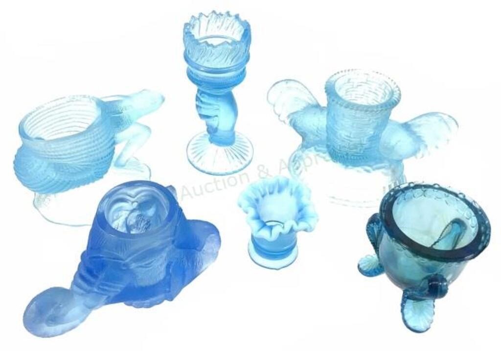 (6pc) Vintage Blue Glass, Toothpick Holders