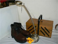 PAIR STEEL TOE BOOTS SIZE 13, BRUSHED NICKEL DESK