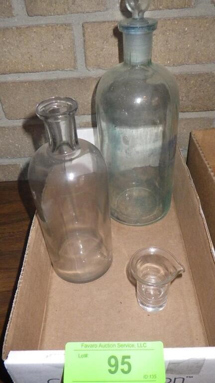 VINTAGE APOTHECARY MEDICINE BOTTLES & BEAKER