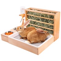 4 in 1 Rabbit Hay Feeder with Litter Box Bowls & W